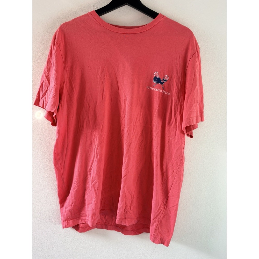 Vineyard Vines T-Shirt Men's Medium Pink Lacrosse Whale Short Sleeve Cotton